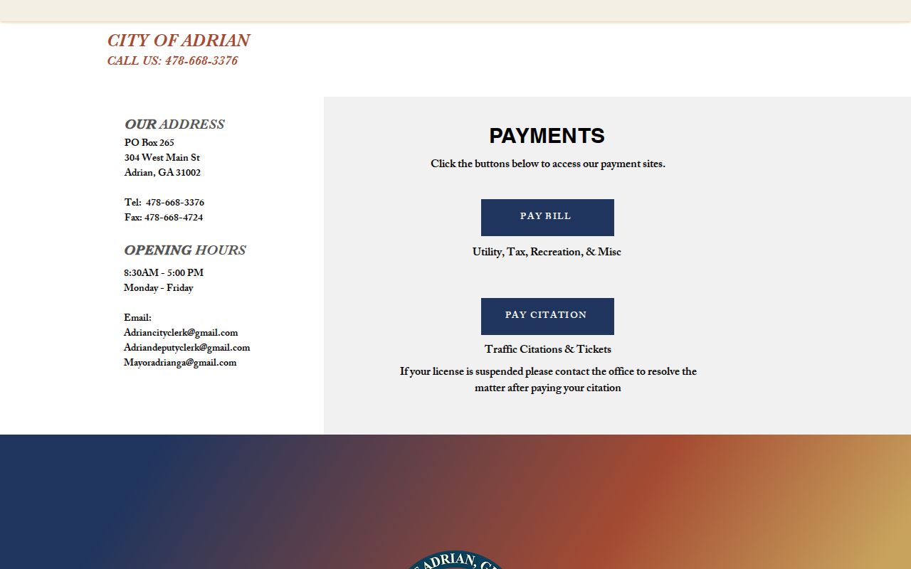 Adrian city citation payment options and office warning
