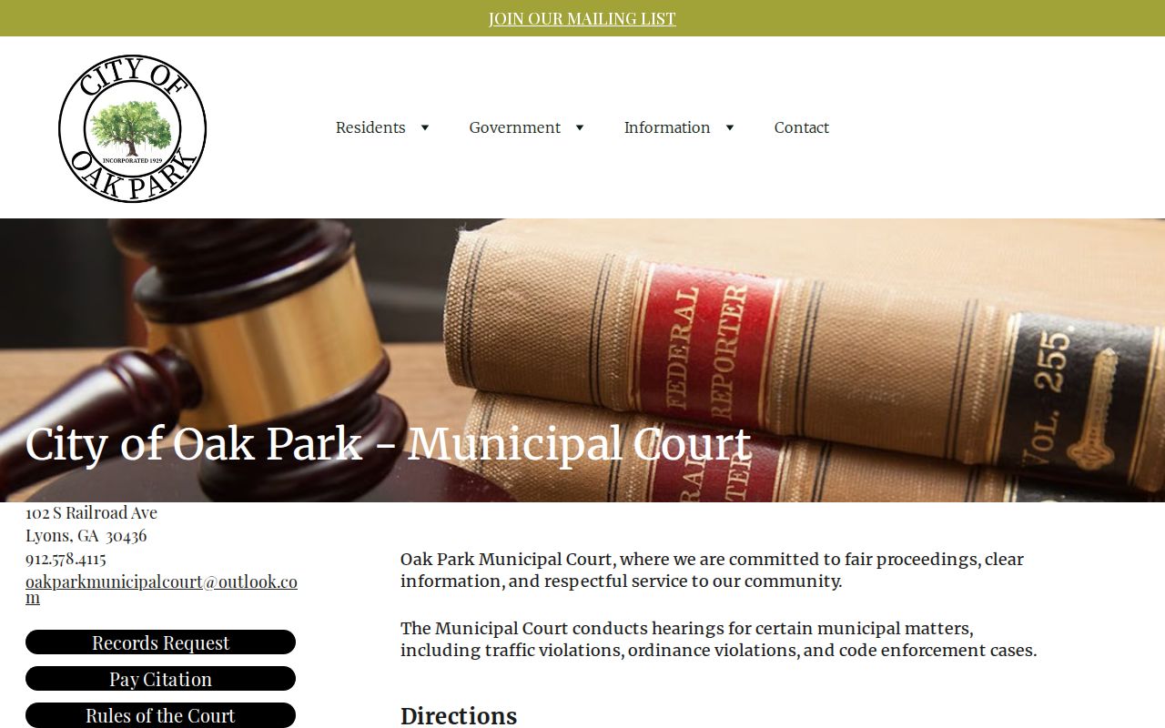 Oak Park Municipal Court schedule and public contact information